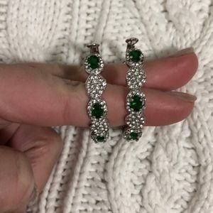Emerald and silver hoops